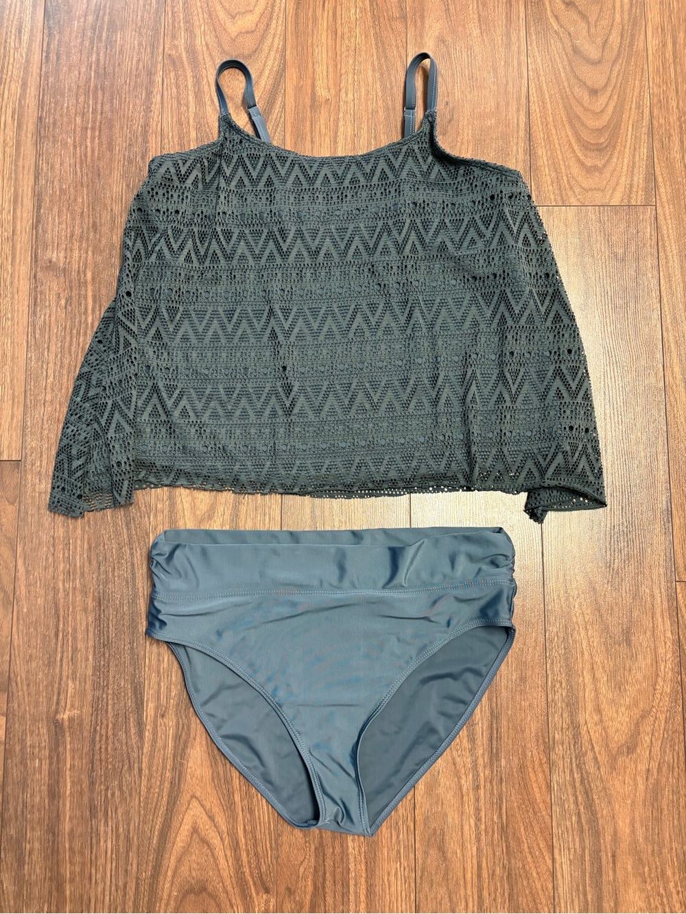 Black Crochet Tankini Top with High Waist Black Bikini Bottom